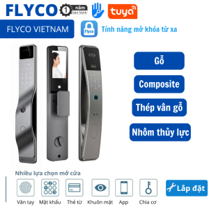 [2026] Flyco  Khóa vân tay thông minh Face ID dành cho Chung Cư Căn Hộ Gỗ Composite Thép Vân Gỗ Nhôm Kính Thủy Lực Mở khóa khuôn mặt - Bảo hành 1 năm