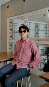 Kemeja Pria Lengan Panjang Orange Bata | Orange Bata Cotton Pique Best Quality