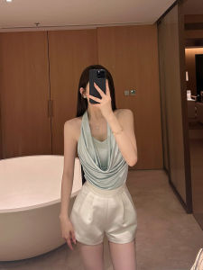 กางเกงขาสั้นลายดอกไม้เอวสูง ผ้าซาติน กางเกงขายาวทรงหลวมสบาย ๆ สำหรับผู้หญิง กางเกงขายาวทรงตรงขากว้าง สไตล์เกาหลี