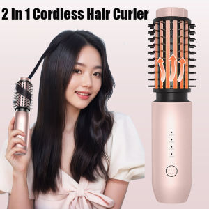 เครื่องม้วนผมและแปรงยืดผมไร้สายแบบ2 In 1หวีแกนร้อนม้วนผมไร้สาย7000Mah แปรงขนาดเล็กเหล็กดัดผมพกพาได้แปรงร้อนแบบชาร์จไฟได้พร้อมประจุลบ150 ℃-210 ℃