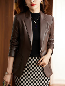 Áo Khoác Da PU Màu Nâu Thời Trang Cho Nữ Dáng Ôm Dài Tay Thường Ngày Mùa Thu 2025 Áo Khoác Ngoài Thời Trang Cho Nữ