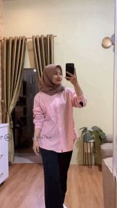 Blouse Wanita Kekinian/Aatasan Wanita Motif Kotak-Kotak/Celsea Blouse/Atasan Wanita Bahan Premium Cotton Square Import/Blouse Wanita Korean Style