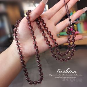 Hrgo Long Beaded Necklace Phone Strap Handmade Jewelry Outdoor Travel Anti-Loss Keychain Lanyard Fashion New Arrival Crystal