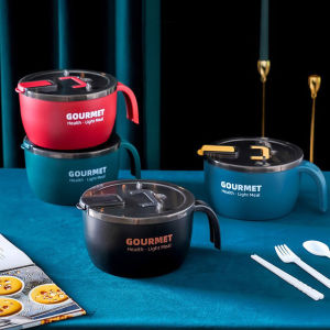 ชามบะหมี่รูปกล่องอาหารกลางวัน 304 ท่อระบายน้ำสแตนเลส ฝาปิดสำหรับอาหารกลางวันความจุมพูน