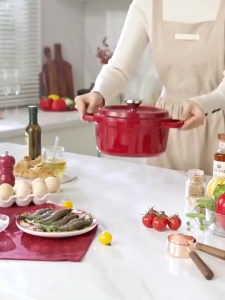 SG In Stock Enamel Pot Cast iron Pot 24cm Household Soup Pot Uncoated Pot Multifunctional Kitchen Cooker