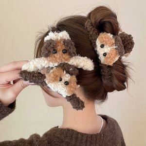 2024 New Lamb Velvet Hair Claw Women Autumn Winter Updo Shark Clamp Cute Back of Head Large Plush Hair Accessory Fashionable Korean Style