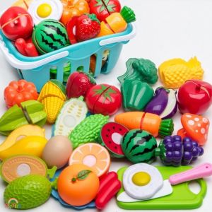 Peeling & Cutting Fruit Toy Montessori Educational Toys for Toddler Simulation Food Cut Toys for Kids Vegetable Meat Kitchen Cutting Toys Pretend Play Set