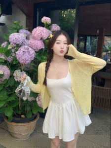 SHUOMENG | Yellow Ice Silk Cardigan V-Neck Sun Protection Outerwear