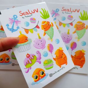 สติ๊กเกอร์น่ารักไดคัท handmade ลายน้องหมึกเงือกน้อย sealuv สติ๊กเกอร์มันเงา กันน้ำ