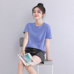 Ưu Đãi Đặc Biệt Mùa Hè Cotton Vải Bông Áo Thun Ngắn Tay Nữ Sinh Viên Màu Nguyên Chất Cổ Tròn Nửa Tay Phong Cách Mới Áo Thoải Mái Mặc