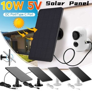 10W 5V Solar Panel Micro USB & USB-C Port Solar Charging Panel 9.8 Ft Charging Cable for Security Camera for Eufycam 3C/2C/2 Pro