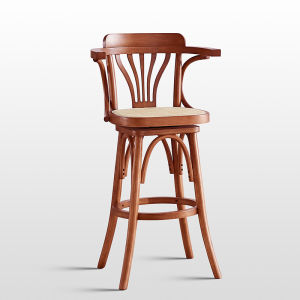 Meiyi Retro Rattan Solid Wood Bar Chair High Stool B & B Restaurant Quiet Bar Music Dining Bar Rotate Bar Stool