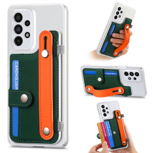 Korean Style A53 S24Ultra S23FE S25+A56 A36 Card Holder Phone Case with Stand Wristband for Men And Women
