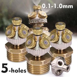 5-holes Misting Nozzle 0.1-1.0mm Fine Atomizer Sprayer 1/2" 20mm Brass Adapter Garden Irrigation Humidification Cooling Watering