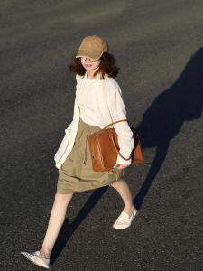 Spring 2025 New Simple Drawstring Workwear Pocket Mini Skirt Womens American Retro Versatile Slim A-Line Midi Skirt