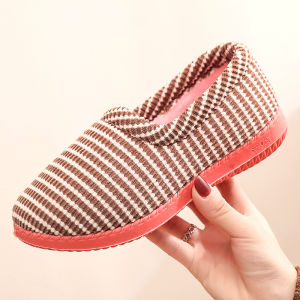 Dép Bông Mùa Đông Cho Nữ Dép Bông Lót Lông Cừu Ấm Áp Chống Trượt Họa Tiết Sọc Đế Bằng Giày Lười Thoải Mái Cho Gia Đình