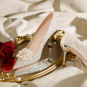 Elegant Crystal Wedding Shoes Womens New 2025 High Heels Not Tiring French Style Evening Gown Shoes Summer Fashion Single Shoes