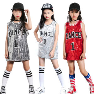 LOlanta Girls Sequin Costume Hip Hop Dancewear Sparkle Tank Top Sleeveless Jersey Dress Casual Wear Cheerleading Clothes 4-12 Years