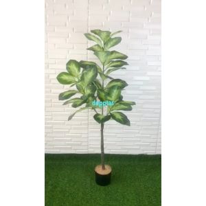 Pohon Plastik Tanaman Hias Bahagia Hijau X3 T140 Latex Pot Dasar Hitam Dekorasi Ruang Kantor