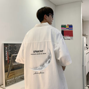 Loose Casual Short Sleeve Shirt for Men Summer Trendy Brand Youth Popular Five-Quarter Sleeve Boys Shirt Jacket Spring 2024