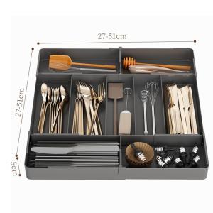 Expandable Drawer Divided Storage Box Cosmetic Kitchen Utensils Organizer Desktop Storage Box Rectangular PET Material