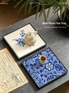 ZHIXIAO | New Chinese Blue and White Porcelain Square Tray Water-Absorbing Rapid-Drying