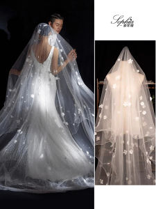 Long Wedding Veil Petal Headpiece Bridegroom Champagne Color Drag Tail Headwear Super Fairy Tale Forest System Retro Marriage