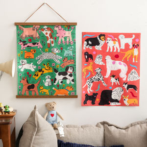 Dopamine Little Dog Wall Hanging Cloth Magnetic Decoration Cafe Milk Tea Shop Store Rearrange Room Decor Cartoon Style Rectangular Animal Wall Art