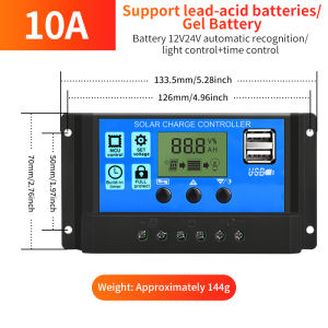 Solar Charge Controller 10A/30A  Solar Panel PWM 12/24V Battery Controller LCD Display regulator USB interface