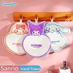 Sanrio Kawaii My Melody Kuromi Cinnamoroll Hanging Hand Towel Coral Velvet Absorbent Quick Drying Towel Girl Christmas Birthday Gift