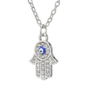 Fashion Turkish Hamsa Hand Fatima Crystal Necklaces For Women Men Evil Eye Pendant Gold Clavicle Long Chain Lucky Jewelry