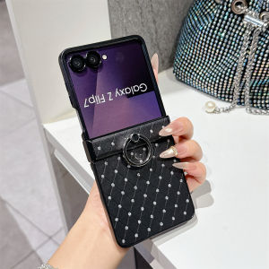 szhaiyu | Luxury Leather Diamond Glitter Ring Phone Case for Samsung Galaxy Z Flip 7 6 5 4 3 5G Flip7 FE Hinge Protect Shockproof Cover