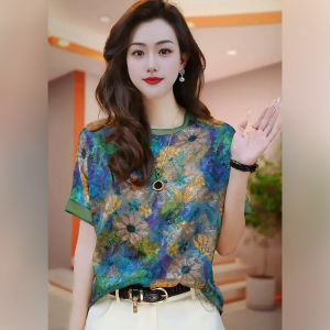 Elegant Short Sleeve Chiffon Shirt Loose Fit Womens Fashionable Summer New Style Slimming Meat Covering T-Shirt Korean Version