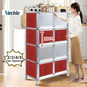 Veckle กันแมลงกันฝุ่น 3/4ชั้น ชั้นวางของในครัว ตู้ข้างอลูมิเนียมอัลลอยด์ ตู้กับข้าว เก็บจานชาม
