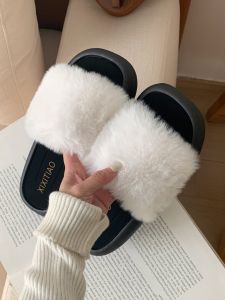 Warm Plush Slippers Womens Indoor Outdoor Soft Bottom Thin Strap Fashionable Korean Style Cotton Slippers for Daily Use