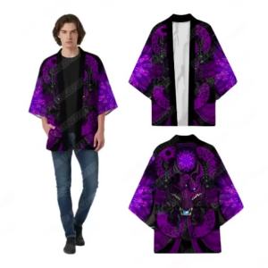 Áo Khoác Kimono Nhật Bản In Hình Rồng Tím Kiểu Dáng Rộng Rãi Truyền Thống Cosplay Samurai Thời Trang Đường Phố Cổ Điển Dành Cho Nam Mùa Hè Chất Liệu Polyester Phong Cách Thường Ngày