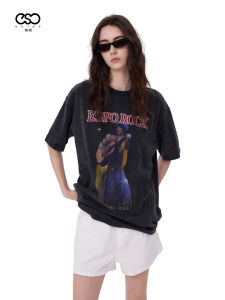 เสื้อยืดแขนสั้นทรงหลวมสไตล์ใหม่สำหรับผู้หญิงในช่วงฤดูร้อนปี 2025 เสื้อคอกลมแขนสั้นพิมพ์ลายย้อนยุคสไตล์โรค ทรงหลวม ทรงหลวม