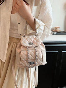 Fashionable Small Square Grid Chain Shoulder Bag Womens Bag Simple Style Korean Version Summer 2025 Soft PU Leather Backpack