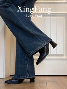 French Style Square Head High Heel Elastic Slim Boots Womens 2025 Autumn Winter New Martin Boots Thick Heel Short Boots