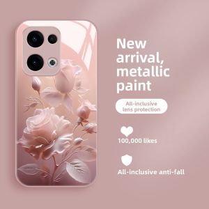 High-End Luxury Fashion Liquid Glass Phone Case for Oppo Reno13 pro New Model Rose Mist Color Anti-Fall Full Lens Protection