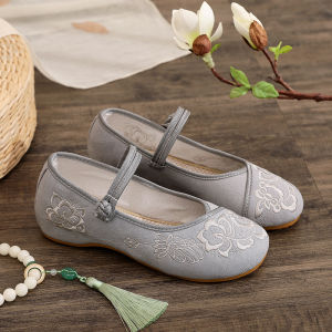New Spring Summer Low Heel Embroidered Shoes Traditional Beijing Cloth Shoes with Plant Floral Pattern National Style for Youth