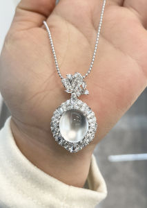 Natural Silver Egg Face Agate Pendant Necklace High Ice Glass Jade Womens Fashion Jewelry Traditional Chinese Ethnic Style