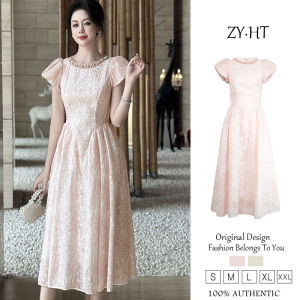 Zyht của phụ nữ ăn mặc váy màu hồng váy chữ A Đầm Công Sở ĐầM Ren lxury Dresses ĐẦM CƯỚI tham dự trang phục váy dự tiệc Váy dạ hội 45147
