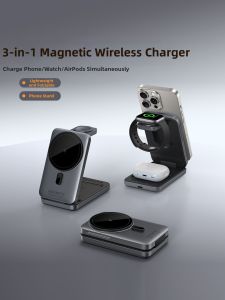 Three-in-One Wireless Charger Magnetic Attraction Foldable Vertical 15W Fast Charge Suitable for 16/17promax Watch iWatch Earphones Airpods Company Year Meeting Gift