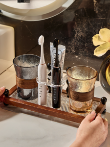 Luxury Couple Glass Toothbrush Holder Set Dental Care Organizer Classic Style Bathroom Accessories Double Sided Toothpaste Cup