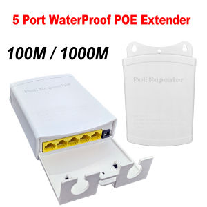 5 Port Waterproof POE Extender 4 Port Repeater 100/1000Mbps Outdoor Network IP55 VLAN 44-57V for POE Camera Wierless AP