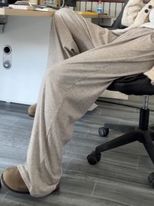 กางเกงขายาวทรงหลวมเอวสูงสำหรับผู้หญิง กางเกงขายาวทรงหลวมสบาย ๆ สำหรับฤดูใบไม้ร่วงและฤดูหนาว กางเกงขายาวทรงหลวมแบบยาวถึงพื้นสำหรับผู้หญิง