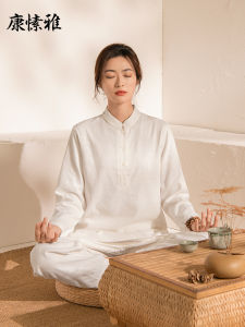 ชุดโยคะผ้าฝ้ายลินินแขนยาวสำหรับฤดูใบไม้ร่วงและฤดูหนาว ชุดฝึกสมาธิสำหรับผู้หญิง ชุดฮาราจูกุใหม่ ชุดอยู่บ้านสีสันสดใส ชุดโยคะสองชิ้น