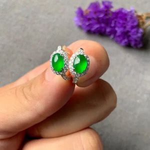 Earrings Natural Jade High Icy Green Vintage Style