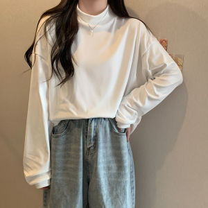 Womens Long Sleeve Fleece Lined Thickened Turtleneck Top Casual Versatile Layering Shirt Korean Style Winter Fashion